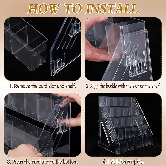 2 Pcs Acrylic Bookmark Display Stand, 5 Tier Clear Bookmark Riser with 25 Compartments for 2. 5'' Bookmarks, Portable Sticker Holder Greeting Card Display for Business Vendor Retail Store Shop