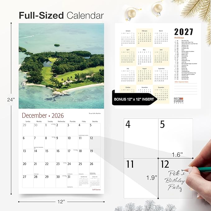 RED EMBER Select - Golf Courses 2026 Wall Calendar 12 Month | 12" x 24" Open | Thick & Sturdy Paper | Giftable | Travel Calendar 2026