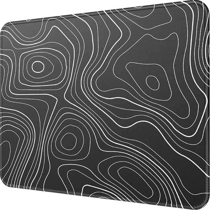 MROCO Essential Office & Gaming Mouse Pad, 8.5 x 11 Inch, Black Topographic | Anti-Fray Stitched Edges, Functional Pattern Design, Non-Slip Rubber Base, Water and Stain Resistance