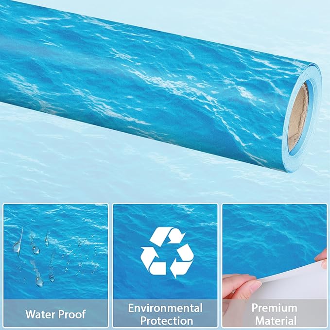 Qyeahkj Ocean Waves Bulletin Board Paper Roll Sea Bulletin Board Background Paper Back to School Classroom Decor Poster for Art Craft DIY Projects Home Office Classroom Party Supplies 17.7in x 20ft