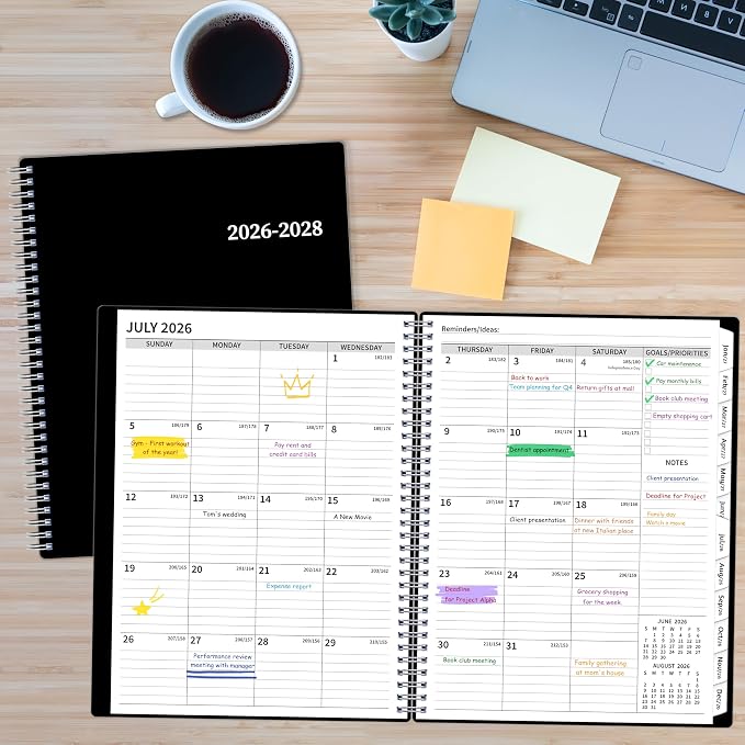 2026-2028 Monthly Planner, 2 Year Calendar Planner, Jul 2026 - Jun 2028, 8.5’’ x 11’’, Large Spiral Agenda, 24 Months, with Tabs ＆Pocket, Flexible Cover, Organizer for Office Home School, Black