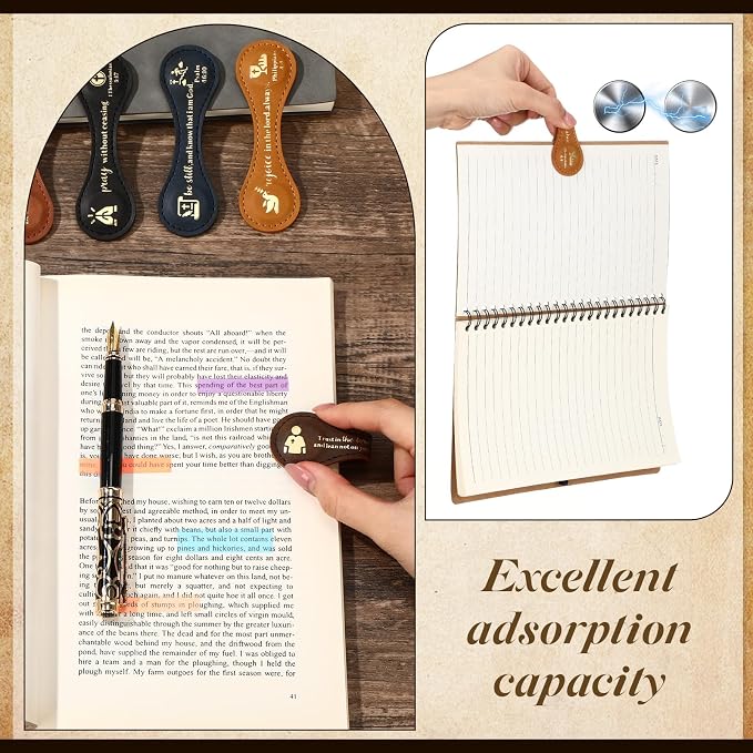 Spakon 6 Pcs Christian Fathers Day Magnetic Bookmark Gifts Bible Bookmarks Religious Personalized Magnetic Leather Book Marker for Men Women Coworkers Teachers Students(Light Color,Stylish)