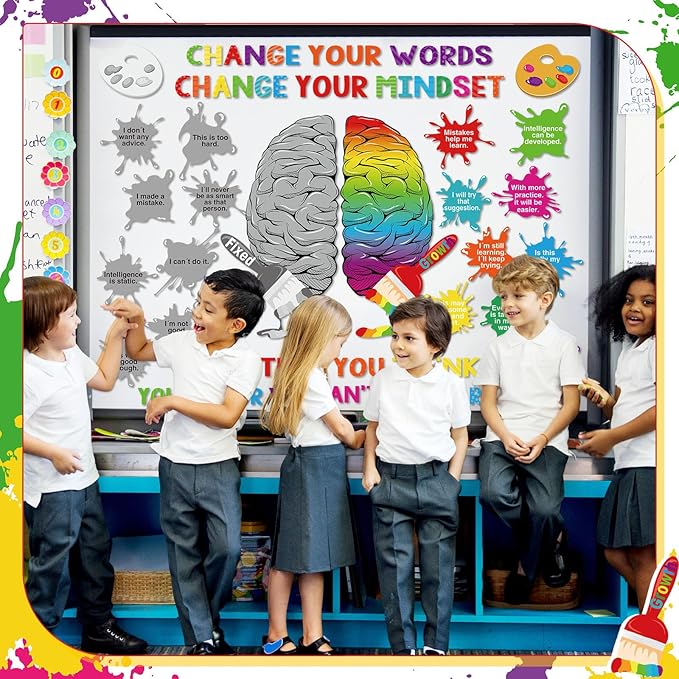 Dispowreath 44 Pcs Growth Mindset Bulletin Board Set Inspirational Poster Motivational Quotes Positive Sayings Accent Display Set Growth Mindset Classroom Decoration for Middle High School