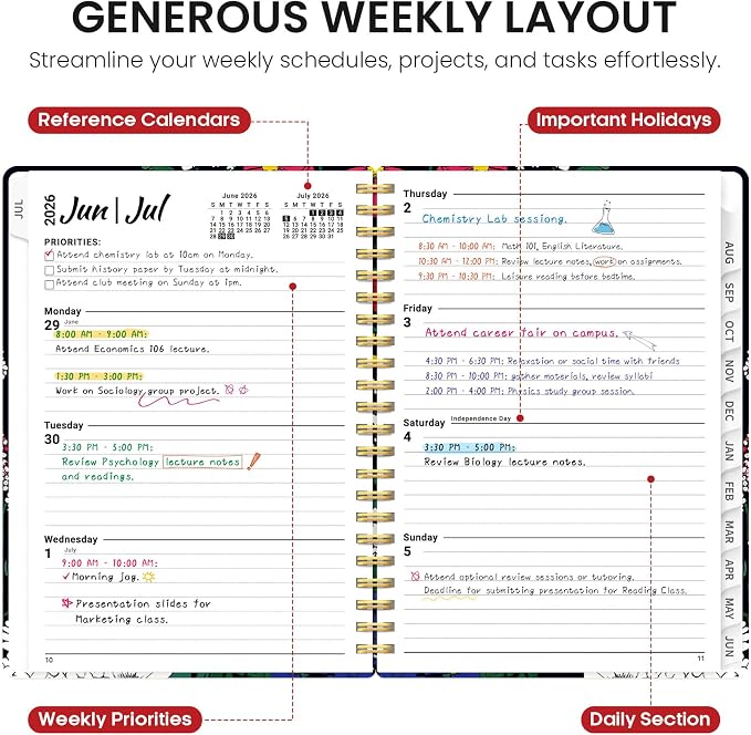 Planner 2026–2027, Weekly & Monthly Academic Organizer for School Year, Jul 2026–Jun 2027, Hardcover Planner with Tabs, Back to School Essential, 6.3" x 8.5", Night Garland