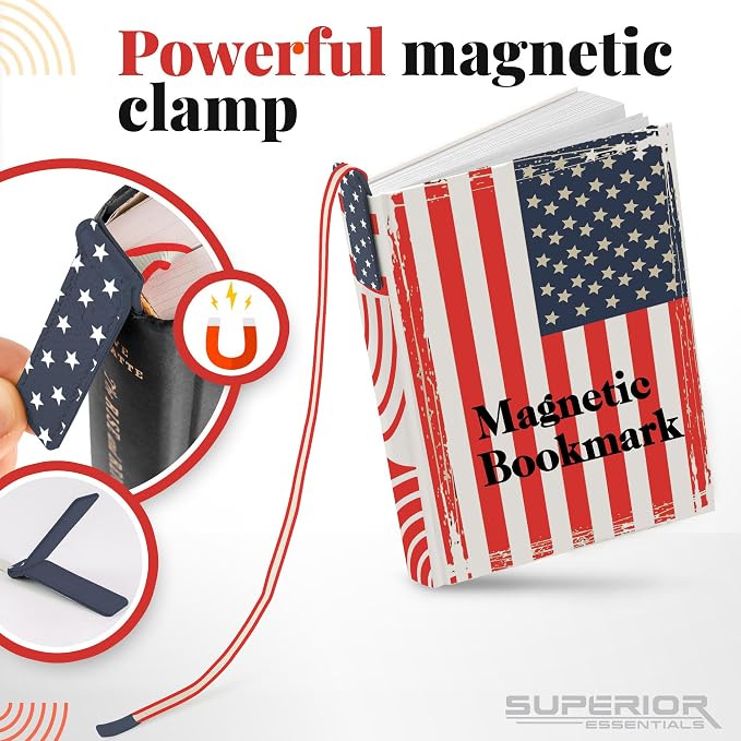 Superior Essentials Magnetic Bookmark-Genuine Leather, Single Long Ribbon Bible Bookmark for Book Lovers-Amplify Your Love for Books with Our Elegant Ribbon Page Marker (American Flag, 3PC)