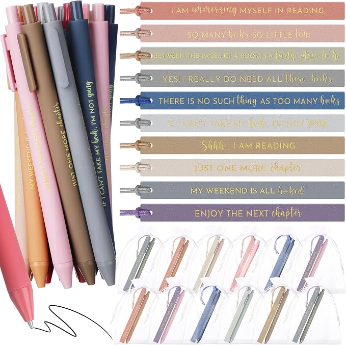 Tinlade 10 Set Book Lovers Gift Bulk Book Club Leather Bookmarks with Ballpoint Pens and Bag for Bookish Librarian Women Teachers Church Bookworms Christian Gifts Appreciation