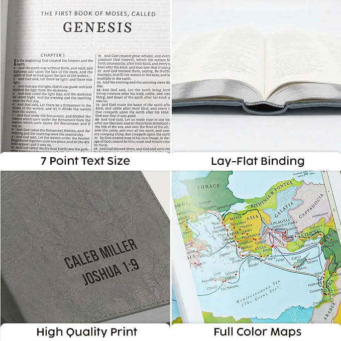 Printualist Personalized KJV Deluxe Holy Bible with Name Engraved, Red Letter King James Version, Faux Leather Gray Cover, Custom Gift Bible for Christian Celebrations
