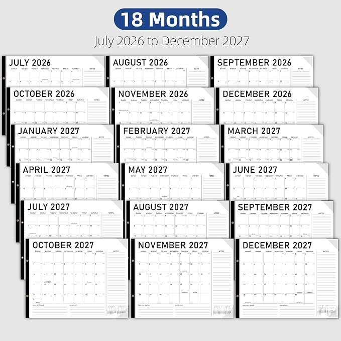 Tcamp Desk Calendar 2026-2027 Large 22 x 17 Inches from July 2026 to December 2027, 18 Months Extra Large Desktop Monthly Calendar Pad for Home School Office