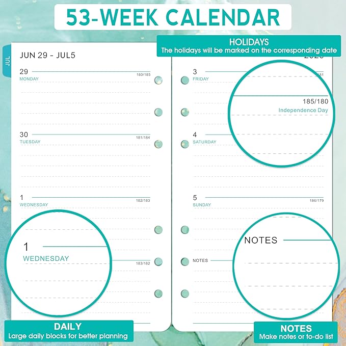 2026-2027 Planner Refills - Planner Refills, July 2026 - June 2027, A6 Planner Inserts, Weekly and Monthly Planner 2026-2027, 3.75" x 6.75", A6 Planners Refill, 6-Hole Punched