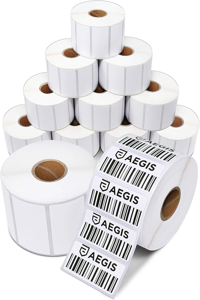 Aegis Adhesives - 2" X 1" Direct Thermal Labels (12 Rolls, 1300 Labels/Roll) for UPC Barcodes, Address - Perforated, Compatible with Rollo, Zebra, and Other Desktop Label Printers