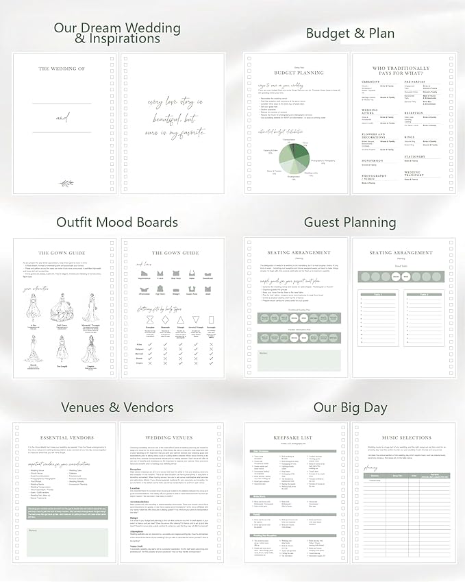 Wedding Planner Book and Organizer for Bride, Elegant Linen Cover Wedding Planning Binder with Checklists, Pockets & Calendars,Perfect Engagement Gifts for Couples