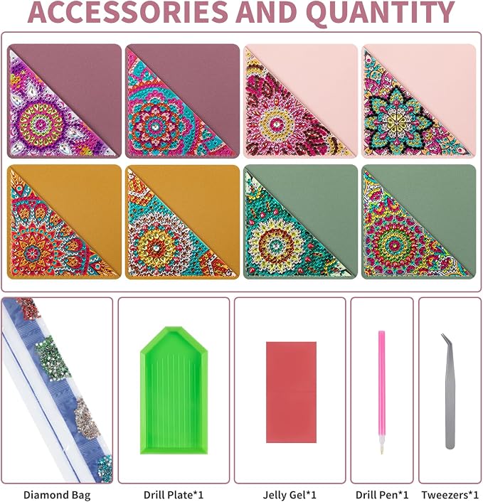 8 PCS Diamond Art Bookmarks, Diamond Painting Bookmarks for Book Lovers 5D DIY Corner Bookmark Adults Crafts Diamond Art Kits for Adults Home Office Beginner Gift