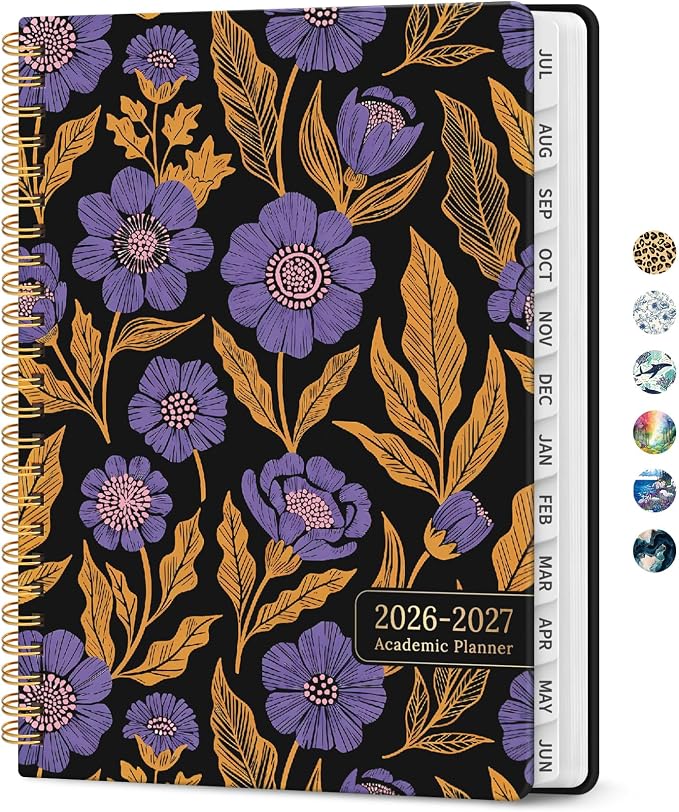 Planner 2026–2027, Weekly & Monthly Academic Organizer for School Year, Jul 2026–Jun 2027, Hardcover Planner with Tabs, Back to School Essential, 6.3" x 8.5", Nocturne Blooms