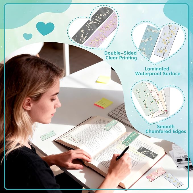 48Pack Magnetic Bookmarks Bulk Book Marks for Reading Women Men Adults Book Lovers Gifts, Cute Bookmarks Magnet Bookmark Clips Magnetic Page Markers Pretty Funny BookMarker (Flower Branch)