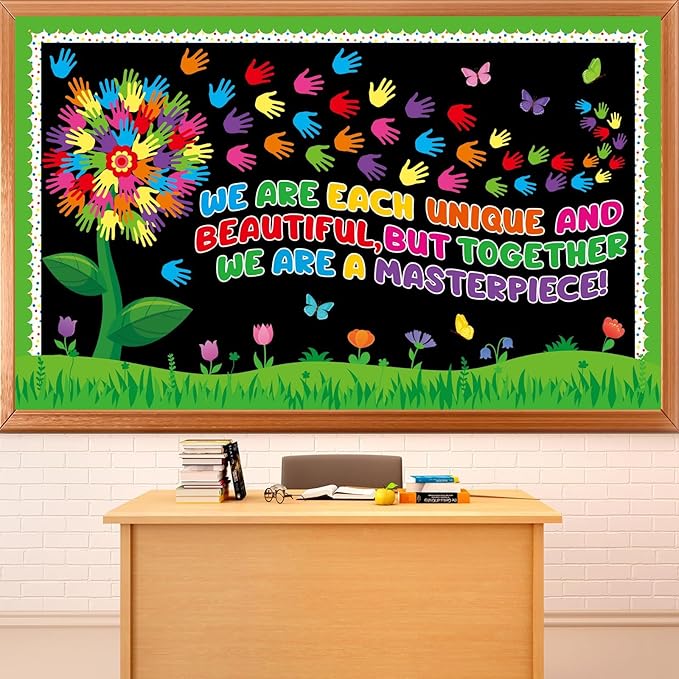 Spring Florals Bulletin Board Decorations Set Spring Tree Bulletin Board Classroom Decorations Handprint Flower Paper Cutouts March Bulletin Board Borders for School Chalkboard Door Supplies
