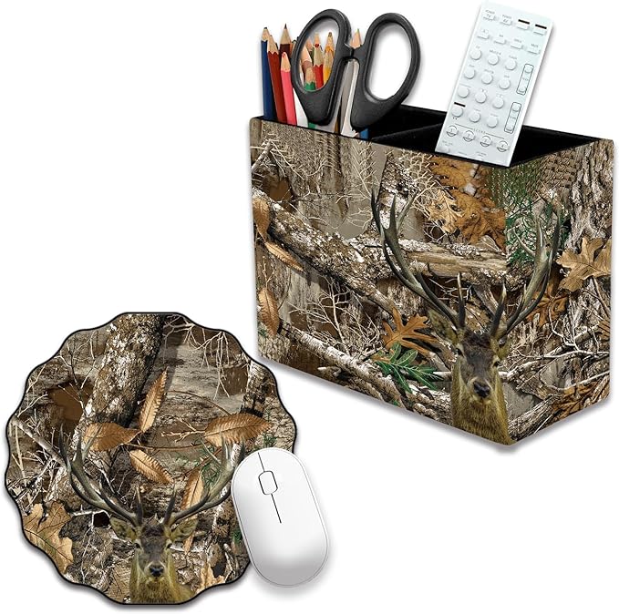 Pen Holder and Anti-Slip Mouse Pad Combination, Makeup Brush Storage Box, Tableware Storage Box, Suitable for Office and Home - Camouflage Giraffe