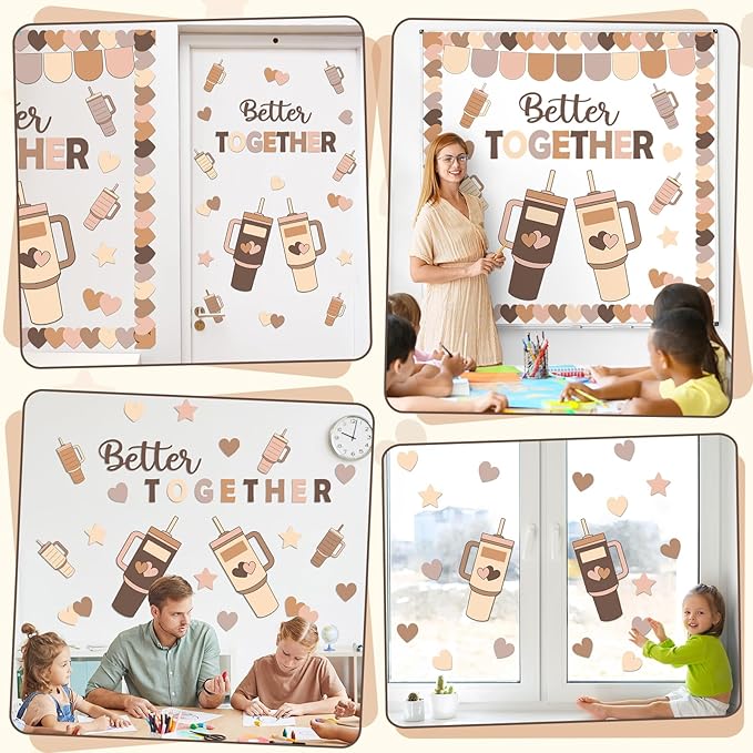 Boho Better Together Classroom Bulletin Board Decorations Motivational Back to School Bulletin Board Set Bottle Cup Paper Cutouts Decor for Office Home School Teachers Kindergarten Wall Door Supplies