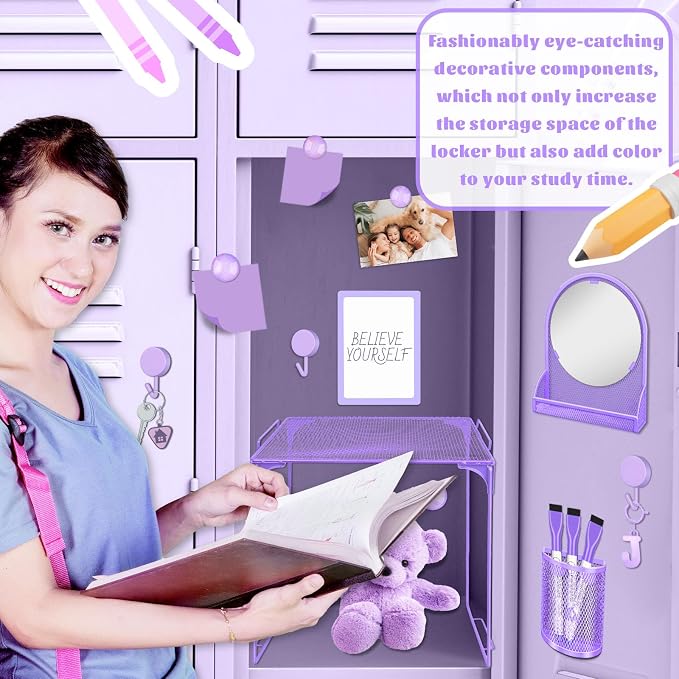 Denylo pro Purple Magnetic Locker Accessories Kit Include Back to School Essentials for Back to School Decorations Office Supplies