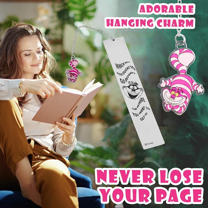 Disney Stitch Bookmarks Stainless Steel for Women Teens Kids Cute Kawaii Bookmark Book Lovers Teacher Appreciation Gifts (Silver Cheshire Cat)