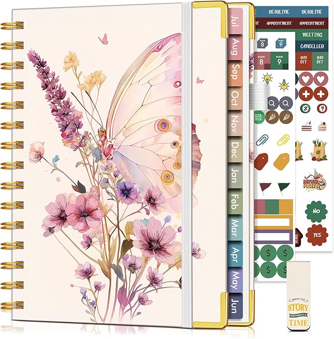 Academic Planner 2026-2027, Hardcover Weekly and Monthly Calendar Planner from July 2026 - June 2027, 6.1" x 8.2" A5 Daily Agenda with Tabs, College School Organizer for Student Teacher, Butterfly Bouquet