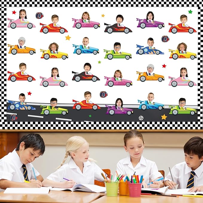 160Pcs Racing Car Cutouts Race Car Bulletin Board Decorations Auto Paper Cut-Outs Classroom Decor for Boy Girl DIY Craft Photo Wall Kindergarten Preschool Back to School Party Favor Supplies