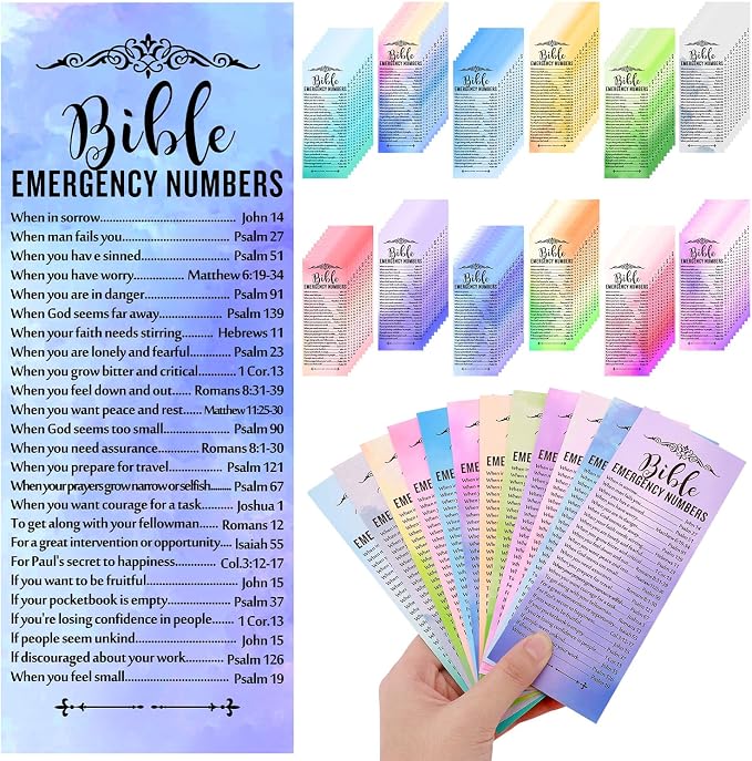 120 Pcs Bible Emergency Numbers Bookmark, Christian Bookmarks, Religious Bible Verse Bookmark, Christian Gifts for Church Supplies, Giveaways for Church Welcome Gifts Sunday (Watercolor)