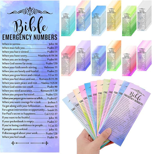 120 Pcs Bible Emergency Numbers Bookmark, Christian Bookmarks, Religious Bible Verse Bookmark, Christian Gifts for Church Supplies, Giveaways for Church Welcome Gifts Sunday (Watercolor)