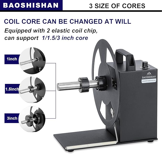 BAOSHISHAN Automatic Label Rewinder Rewinding Machine Label Width 120mm/4.7inch Core Holder 1/1.5/3 inch Roll Core Diameter 220mm/8.7inch 110V (A6)