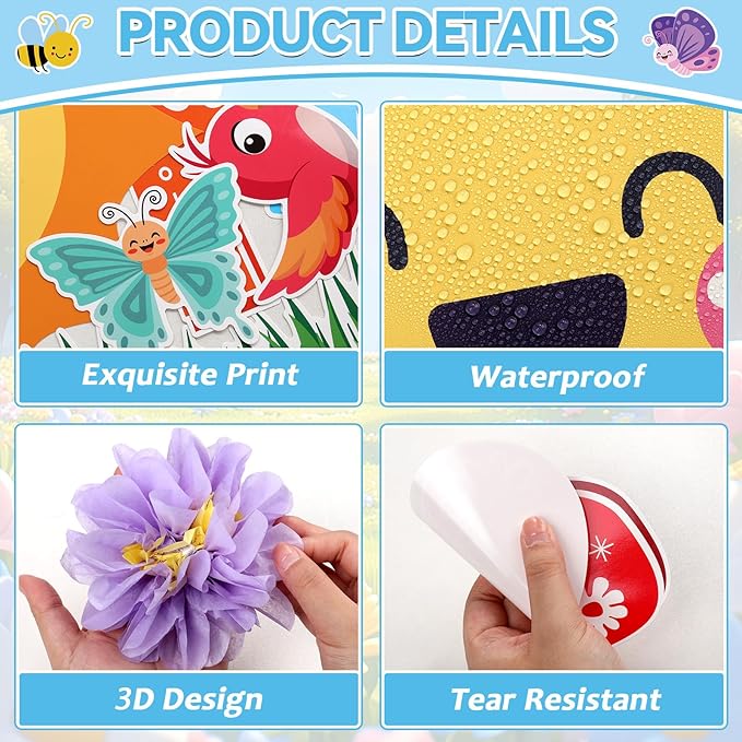 Spring Classroom Bulletin Board Decorations 3D Hello Spring Cutouts Floral Bulletin Board Set Flower Paper Pom Poms Craft for School Classroom Office Chalkboard Wall Door Decor Supplies