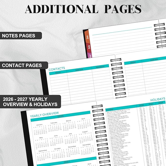 2026 Planner- Planner 2026 Weekly and Monthly, Jan.2026 - Dec.2026, 6.3"×8.4", Weekly & Monthly Planner 2026, Colorful Tabs, Twin-wire Binding, Back Pocket - Black