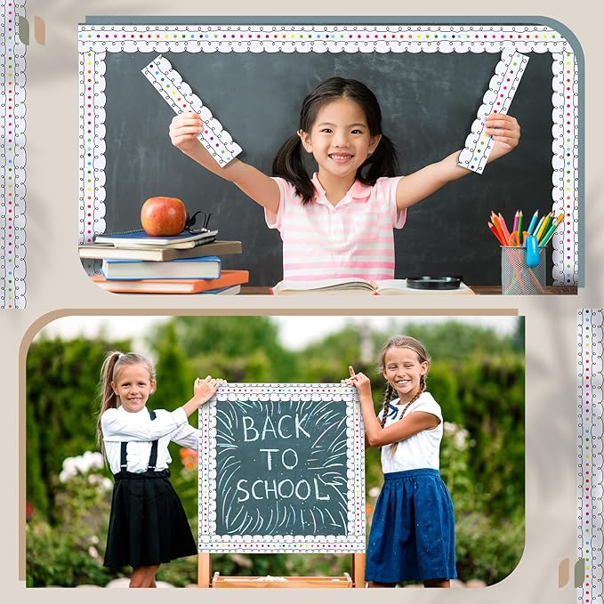Leinuosen 50.5 ft Bulletin Board Border 44 Pcs Squiggles and Dots Die Cut Border Trims with 20 Sheet Glue Point Bulletin Back to School Decoration for Classroom School Office (Colorful Dots)