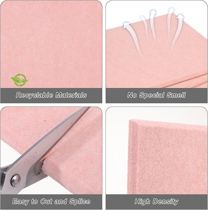 Thboxes Large Cork Board 36" x 24", 6 Pack Felt Wall Tiles with Colored Pushpins, Bulletin Board with 40 Safe Removable Adhesive Tabs, Pin Board Cork Boards for Walls Home Office Decor - Pink