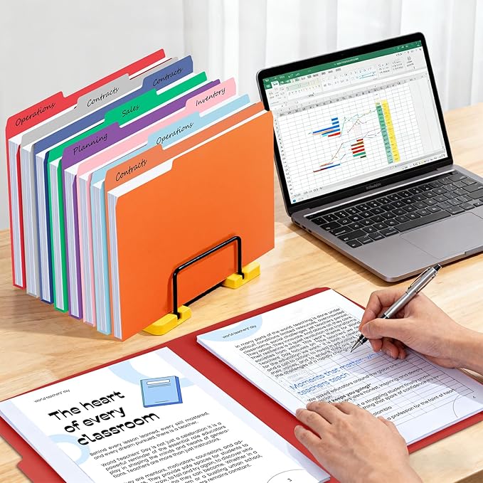 100-Pack Color File Folders, 1/3 Cut Tab, Assorted 10 Colors Letter Size Manilla Folder for School/Office/Classroom