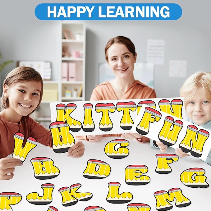 150 PCS Large 6" Bulletin Board Letters Set, Pencil Themed Classroom Alphabet Cutout Letter for Bulletin Board Display Home School, A Great Helper to Inspire Students' Learning Interest