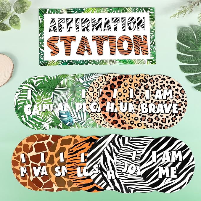 Jungle Animals Affirmation Station Bulletin Board Set Safari Forest Positive Bulletin Board for Classroom Growth Mindset Decor Inspirational Motivational Accent Cutouts for Home School Teachers Supply