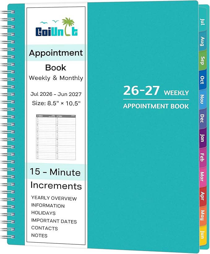 Appointment Book 2026-2027 - Appointment Planner with Weekly ＆ Monthly Spread, Jul 2026 - Jun 2027, 8.5’’ x 10.5’’, Large, 15 Minute Increments, 2026-2027 Daily Planner with Pockets, Tabs, thick paper