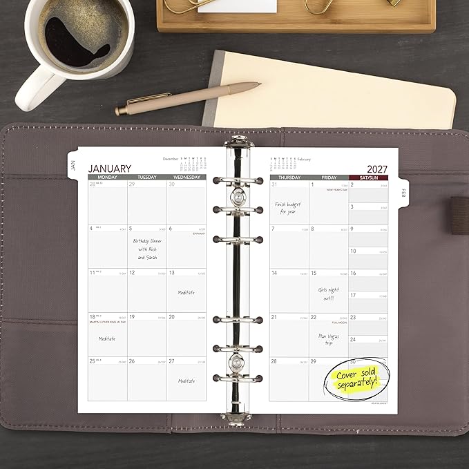 AT-A-GLANCE 2027 Planner Refill, Monthly, 3.75" x 6.75", Portable Size 3, Tabbed, 7-Ring Loose-Leaf (063-685Y-27)