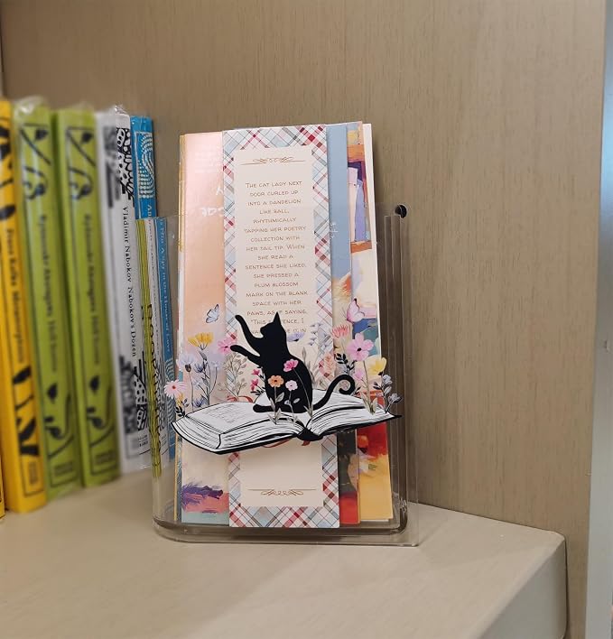 Bookmarks Holders Bookshelf Bookcase Decor, Home Office Desk Organizer, Book Marks Pen Pencil Holder, Friends Book Lover Gifts (Cat)