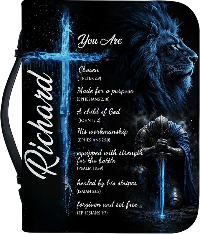 Personalized Man of God Bible Cover for Men, Christian PU Leather Bible Case with Handle Zipper, God Says I Am Warrior Scripture Bible Holder, Religious Gift for Men (Knight Templar)