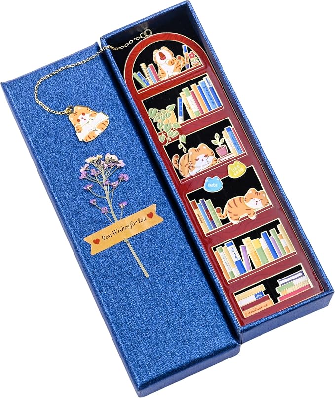 Orange Tabby Cat Metal Bookmark with Cat Charm and Gift Box, Bookmarks for Women, Reading, Book Maker Gifts for Mom, Dad, Teacher, Reader, Book Lover, Cat Lover, Friends, Bestie