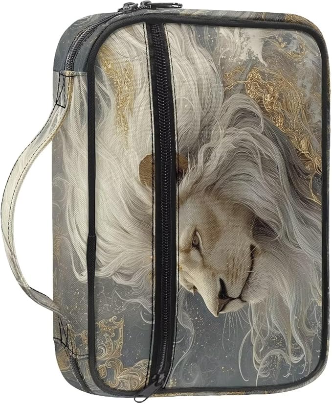 Bible Covers for Women & Men, Bible Organizer Carrying Case with Zippered Pocket Bible Protective Bag, Cool Lion