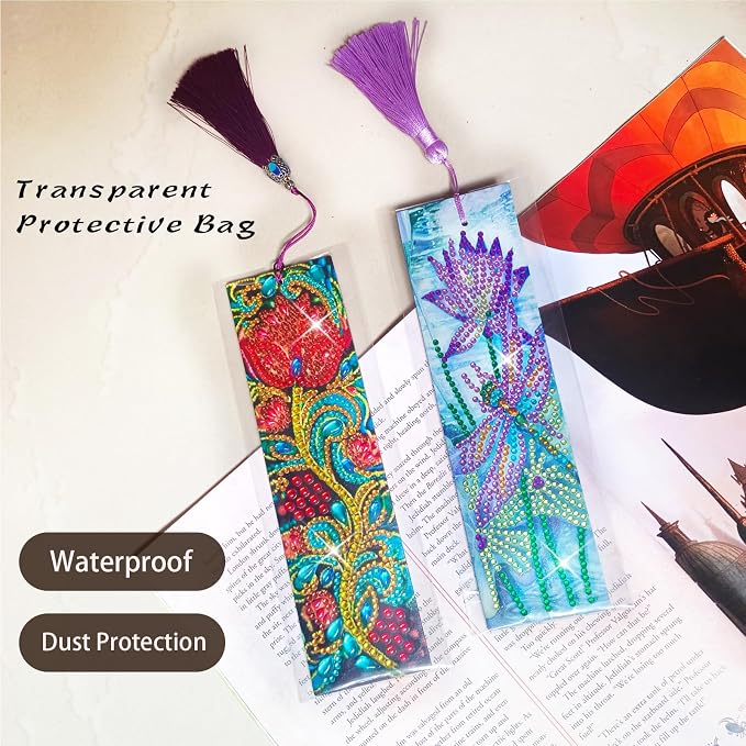 2 Pcs Diamond Painting Bookmark, Leather DIY Book Makers for Adults Book Lovers, Diamond Art Beginners, Small Diamond Art Kits, Paint by Art Crafts Supplies Gift for Women Girls (Flower Rose)