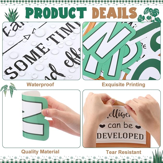 Pasimy Winter Growth Mindset Bulletin Board Plant Motivational Classroom Decorations January Bulletin Board Set Inspirational Bookshelf Greenery Cutouts for Holiday Office Library Wall Door Supplies