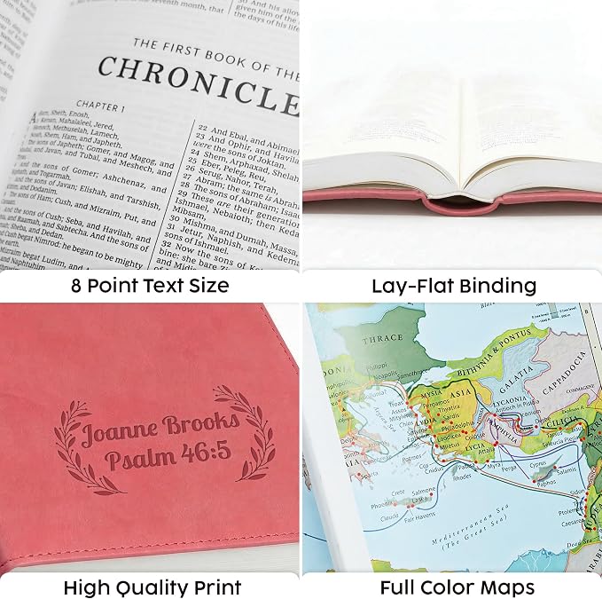 Printualist Personalized KJV Value Thinline Holy Bible with Name Engraved, Red Letter King James Version, Faux Leather Pink Cover, Custom Gift Bible for Christian Celebrations