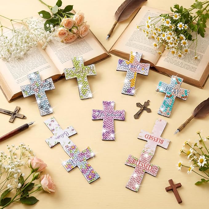 16 Pcs Cross Diamond Art Christian Magnetic Bookmarks Gifts for Women Christian Bible Bookmark Religious Gift with Bible Verses Floral Magnetic Page Clips for Reading Lovers