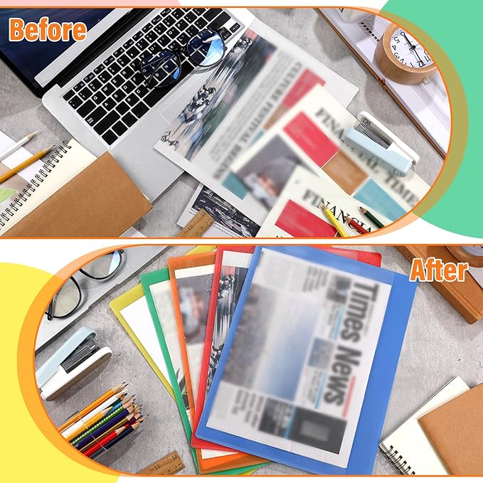 Kisston 25 Pack Heavy Duty Vinyl Plastic Folders with Clear Front Pocket File Jackets, Three Sided Closed, Letter Size Plastic Folders for Documents, 11.75 x 9.25 Inch (5 Colors)