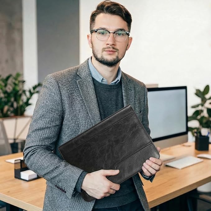 Zippered Padfolio with 3-Ring Binder & Clipboard, PU Leather Portfolio Organizer for Men Women, A4 Document Holder with Phone Pocket Pen Loops Card Slots, Professional Business Interview Folder Black