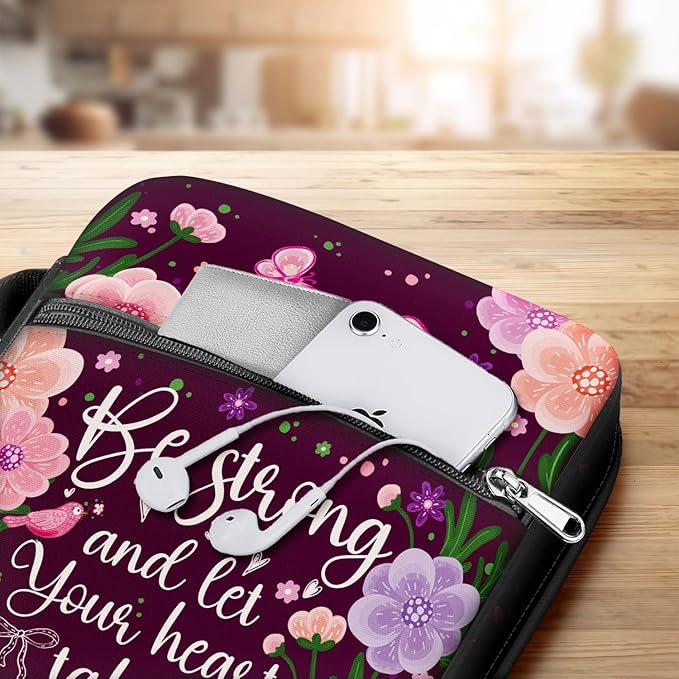 Floral Scripture Bible Cover for Women, Inspirational Bible Case with Handle and Zipper, Canvas Bible Bag Fits Standard Size Bible, Christian Gift for Girls, Faith Study