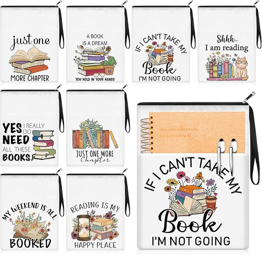 8 Pcs Book Club Gifts Book Pouch Sleeves Bulk with Zipper and Pocket Paperback Sleeve for Librarian Lovers Bookish Group Club Gifts, 11 x 8.7 Inch