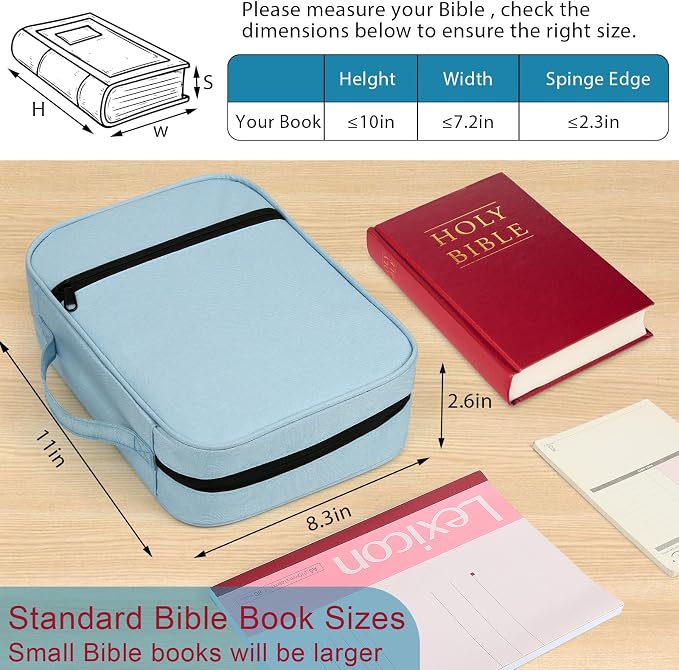 GERMUN Bible Cover with Durable Handle, Carrying Book Case Church Bag Bible, Protective with Zippered Pocket, Bible Study Accessories Supplies, Book Protector for Book Lovers, BlueBlack